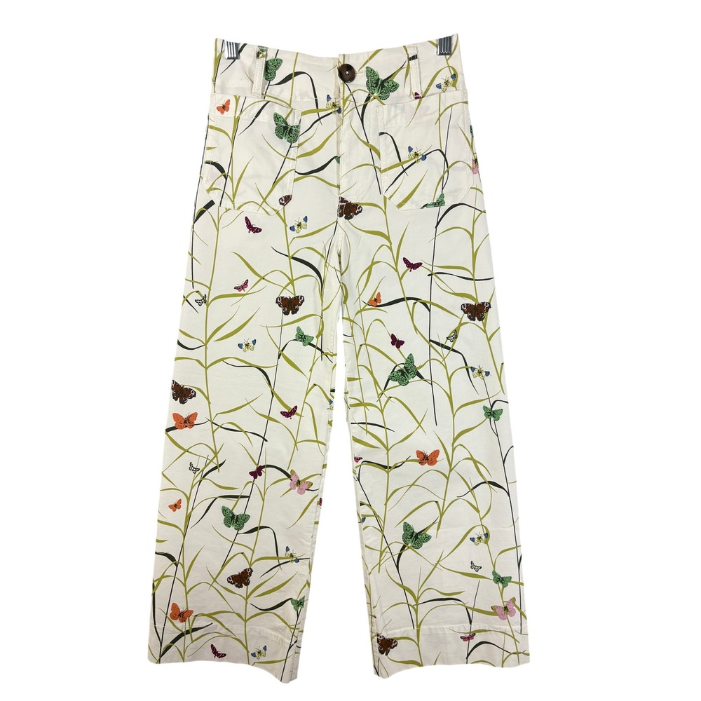 Anthropologie Maeve The Colette Butterfly Print Wide Leg Cropped Pants 25P